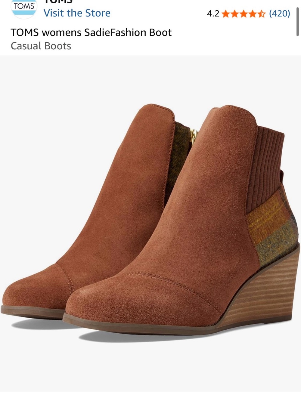 TOMS Women's Sadie Wedge Ankle Boot - Rust Brown